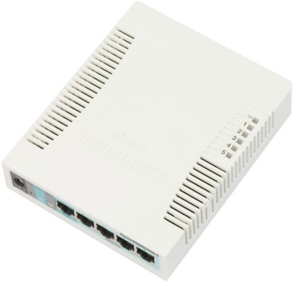 MikroTik RB260GS with 5 Gigabit ports and SFP cage, SwOS, plastic case, PSU